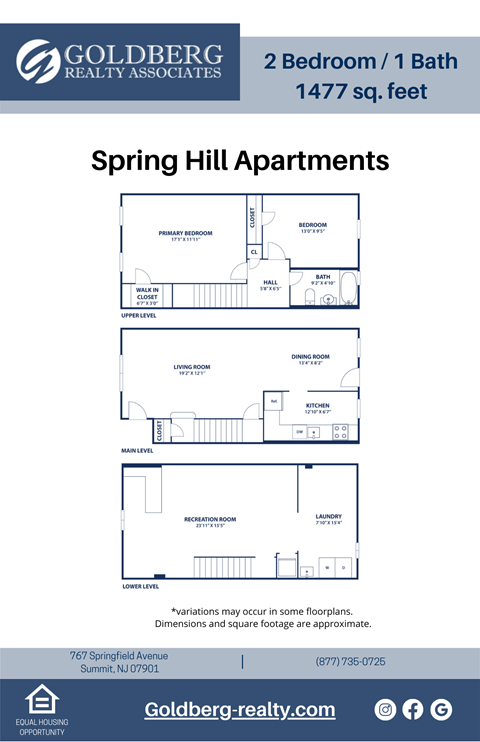 Floor plan for 2 beds, 1 bath, 1477 sqft